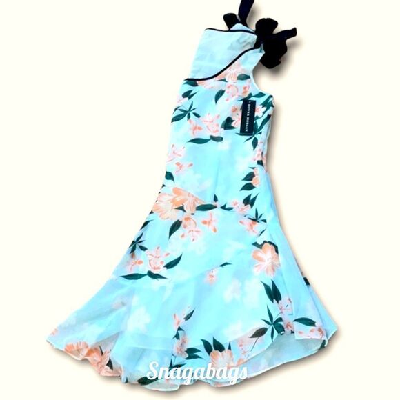 DONNA MORGAN NWT CONTRAST TIE DROP WAIST FLORAL DRESS SIZE 6 - Picture 5 of 10